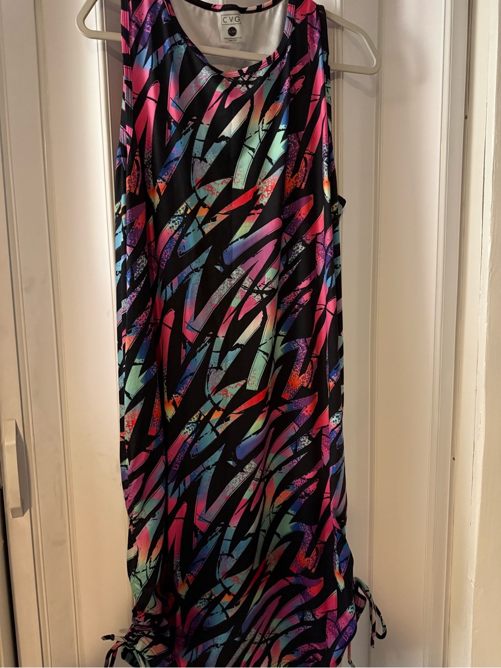 Multicolor Abstract Print Sleeveless Dress - Black & Pink
